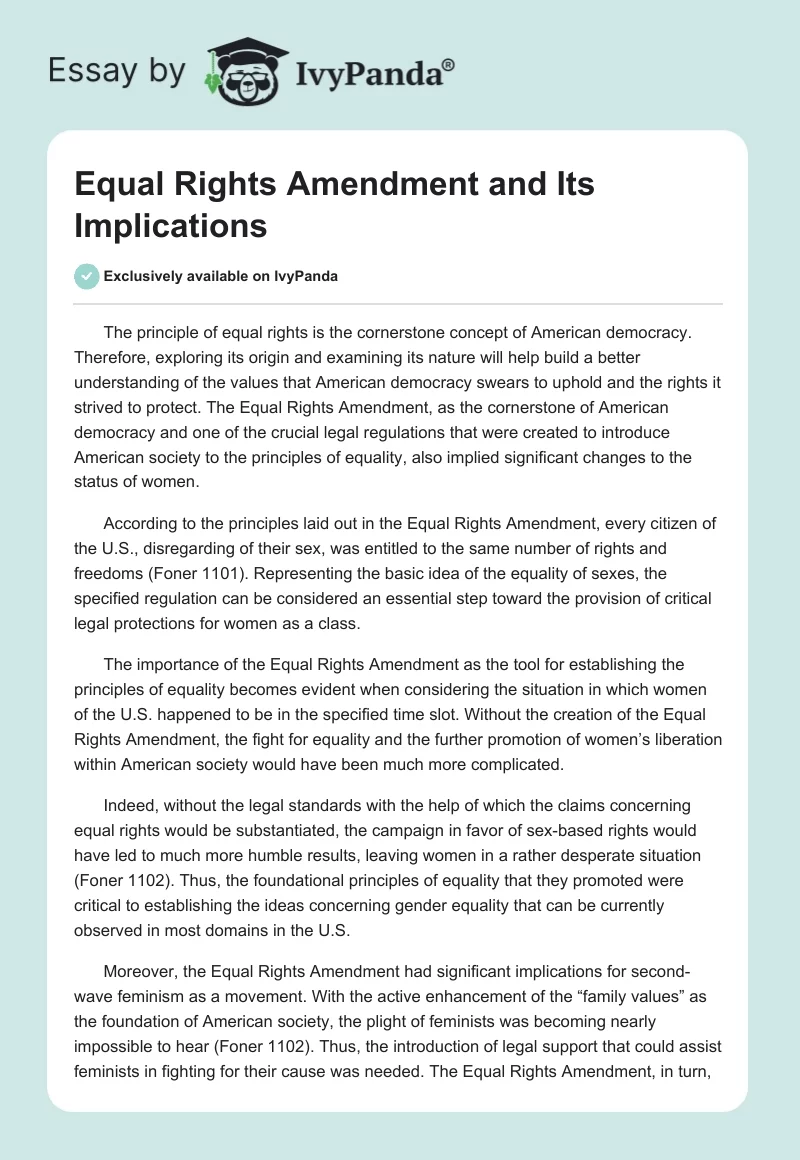 Equal Rights Amendment and Its Implications. Page 1