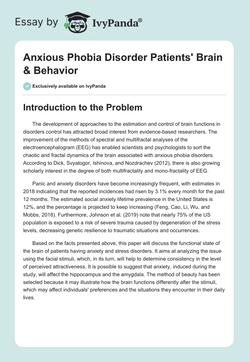 Anxious Phobia Disorder Patients' Brain & Behavior. Page 1
