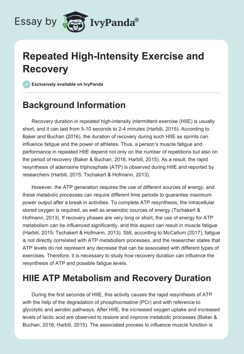 Repeated High-Intensity Exercise and Recovery. Page 1