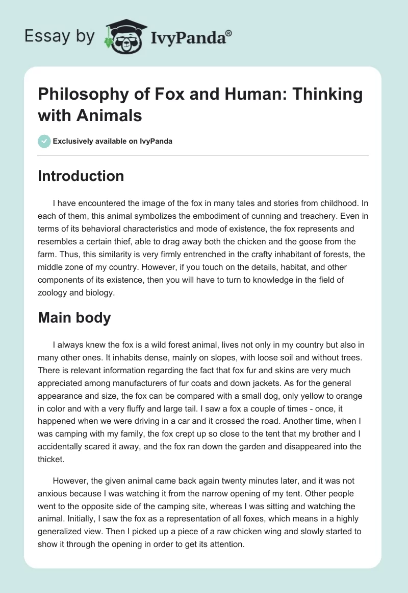 Philosophy of Fox and Human: Thinking with Animals. Page 1