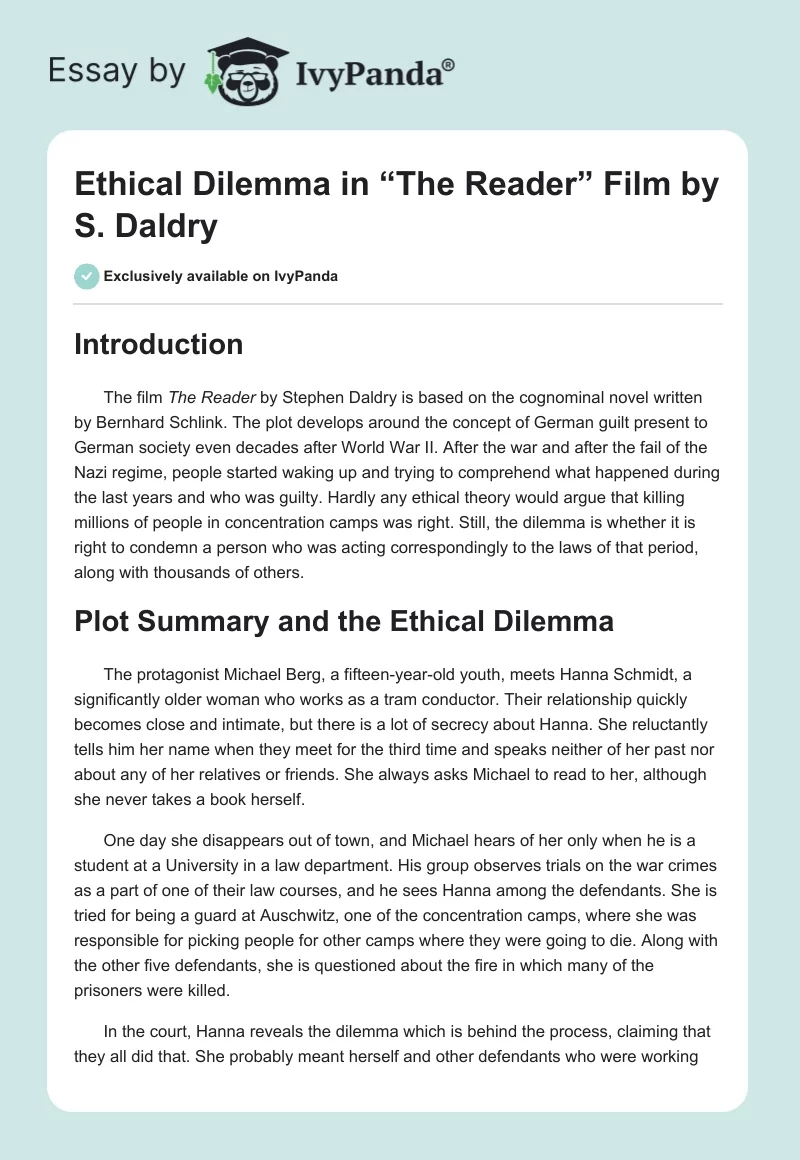 Ethical Dilemma in “The Reader” Film by S. Daldry. Page 1