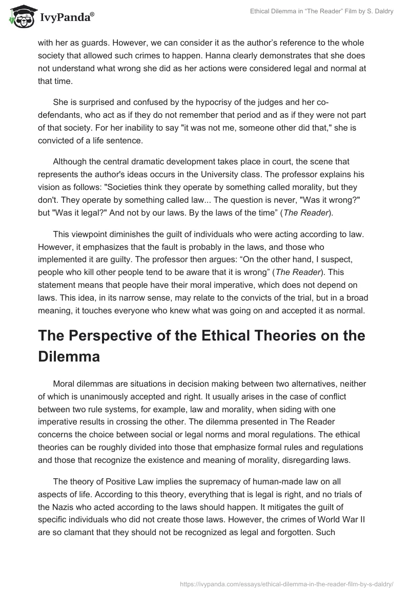 Ethical Dilemma in “The Reader” Film by S. Daldry. Page 2