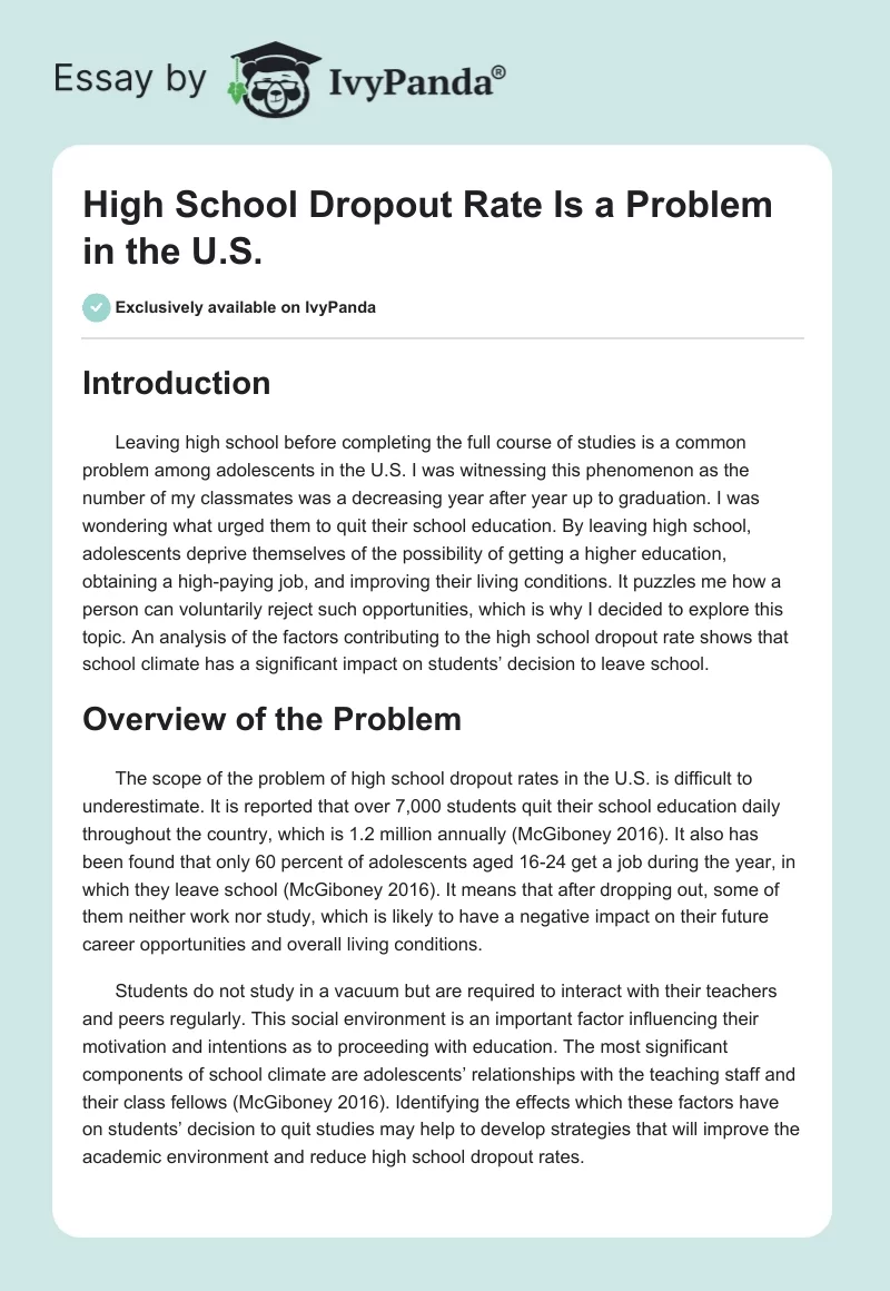 High School Dropout Rate Is a Problem in the U.S.. Page 1