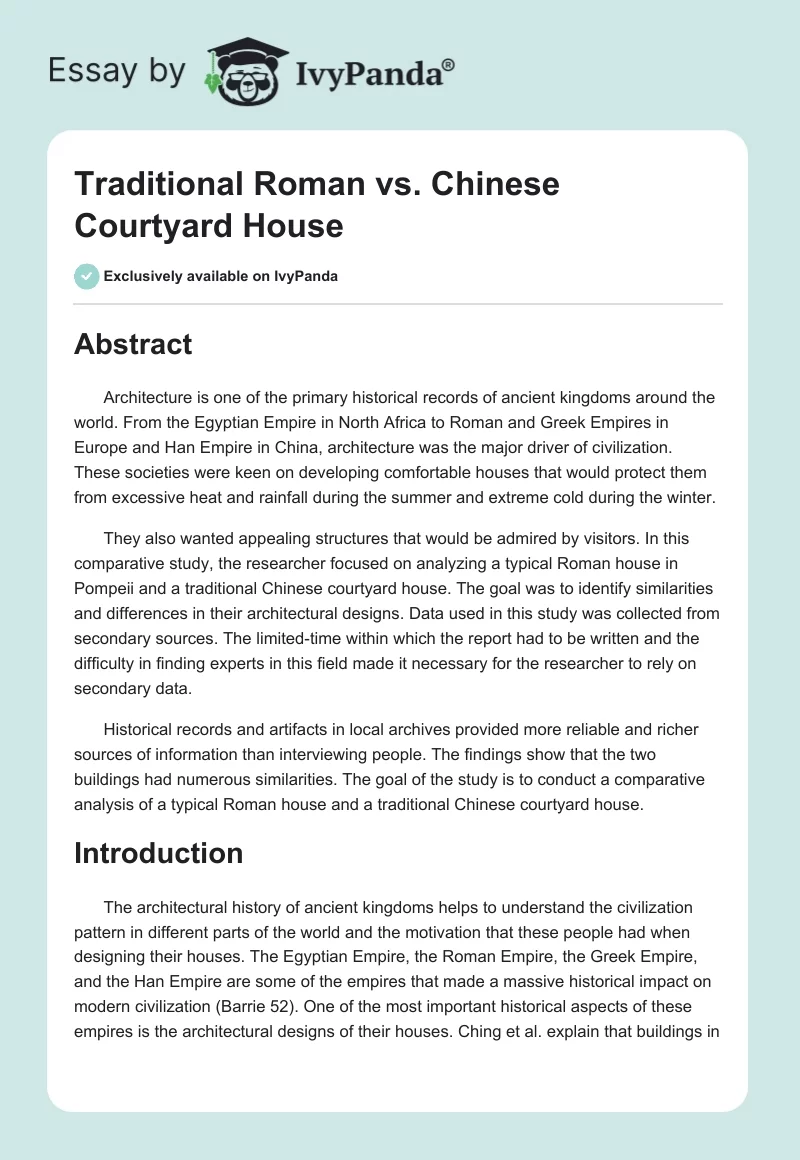 Traditional Roman vs. Chinese Courtyard House. Page 1