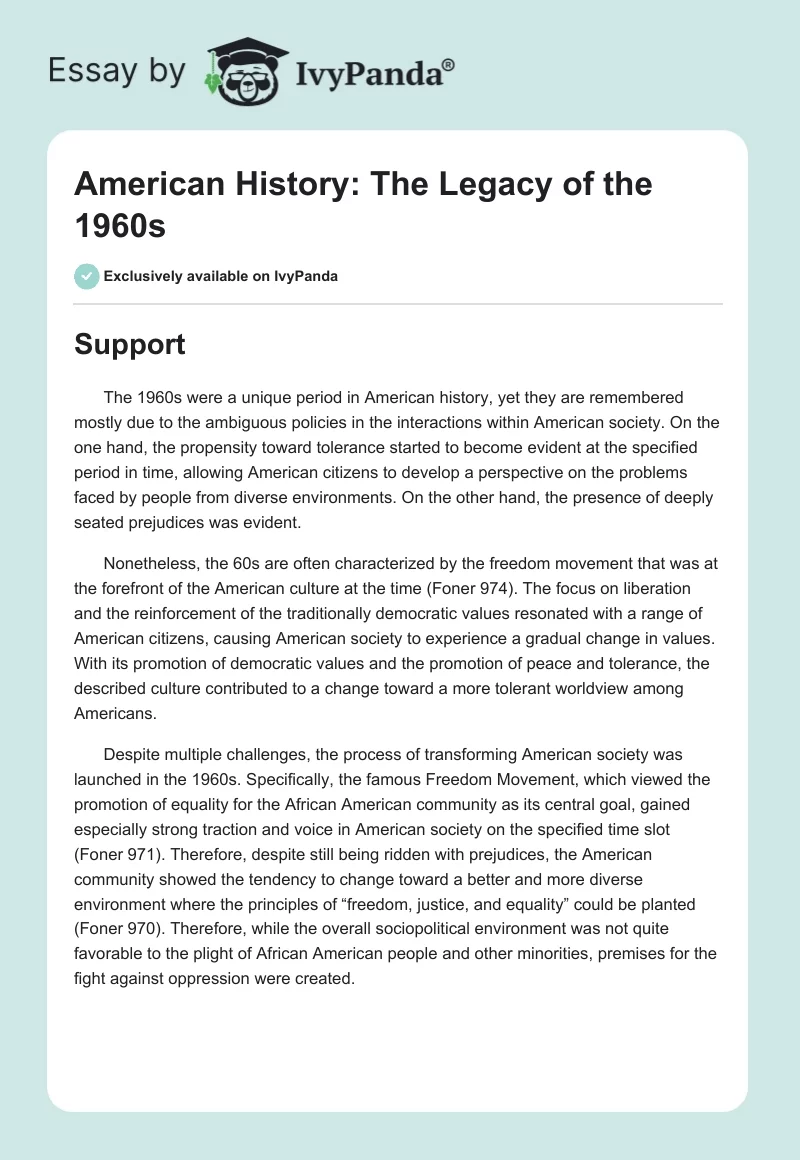 American History: The Legacy of the 1960s. Page 1