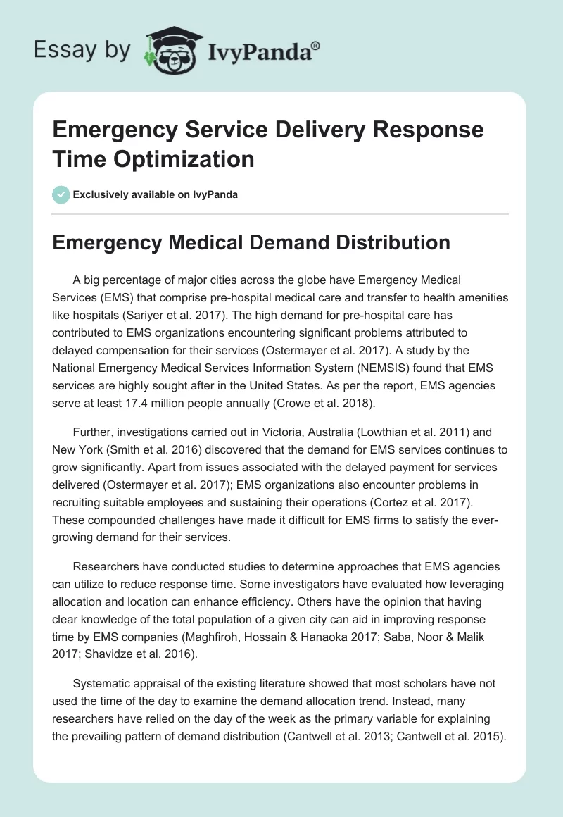 Emergency Service Delivery Response Time Optimization. Page 1