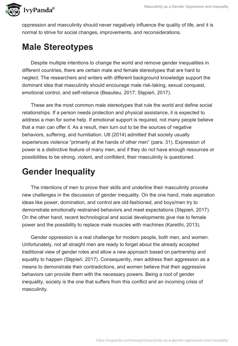 Masculinity as a Gender Oppression and Inequality. Page 2