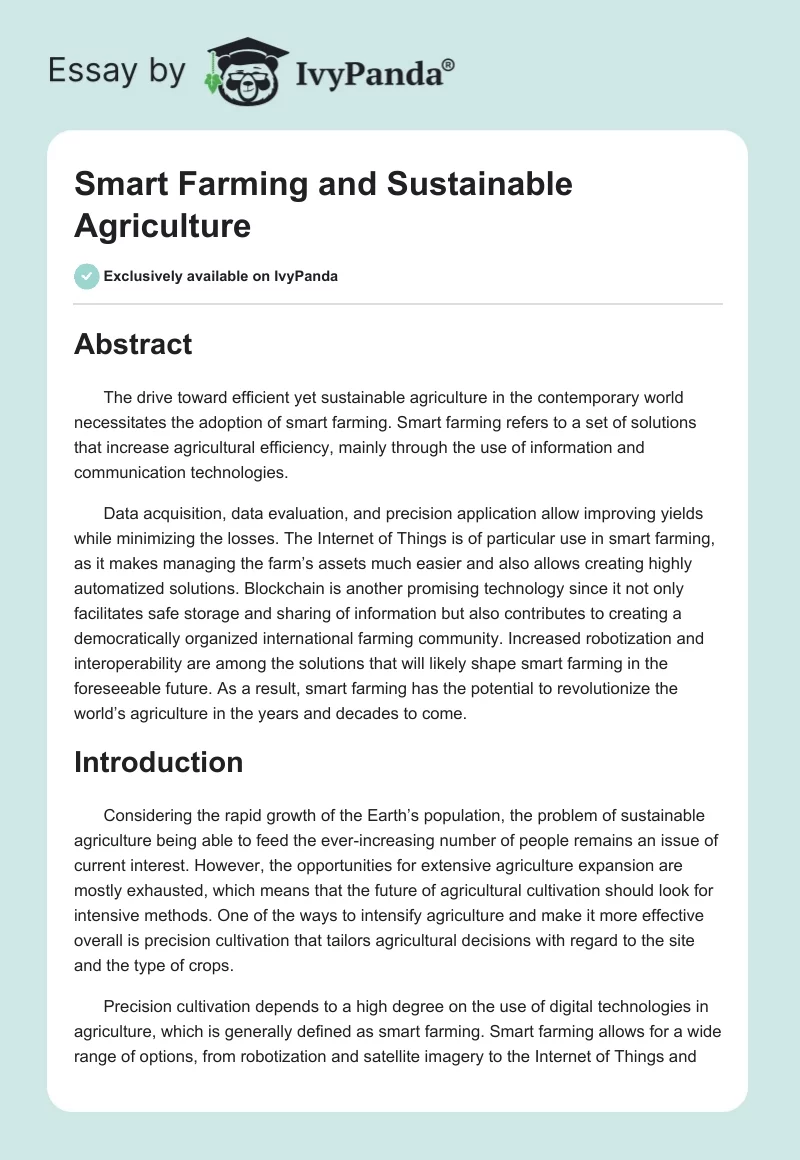 Smart Farming and Sustainable Agriculture. Page 1