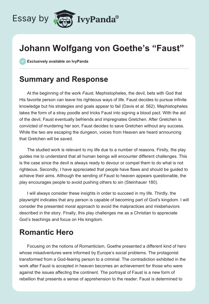 Johann Wolfgang von Goethe’s “Faust”: Character Analysis. Page 1