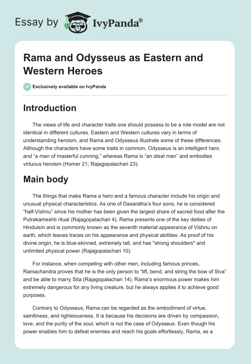 Rama and Odysseus as Eastern and Western Heroes. Page 1