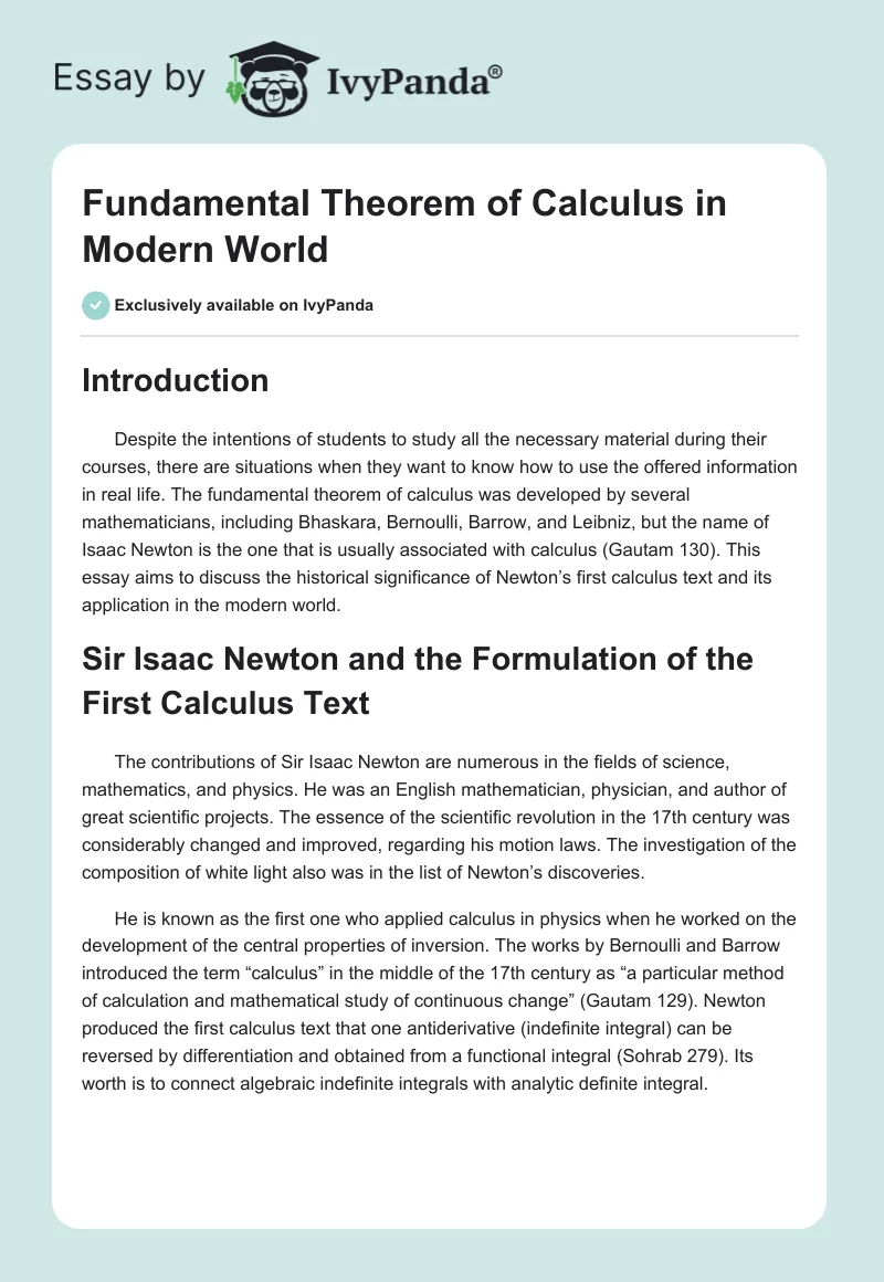 Fundamental Theorem of Calculus in Modern World. Page 1