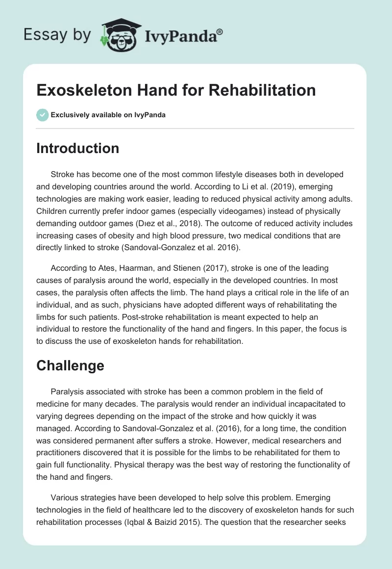 Exoskeleton Hand for Rehabilitation. Page 1
