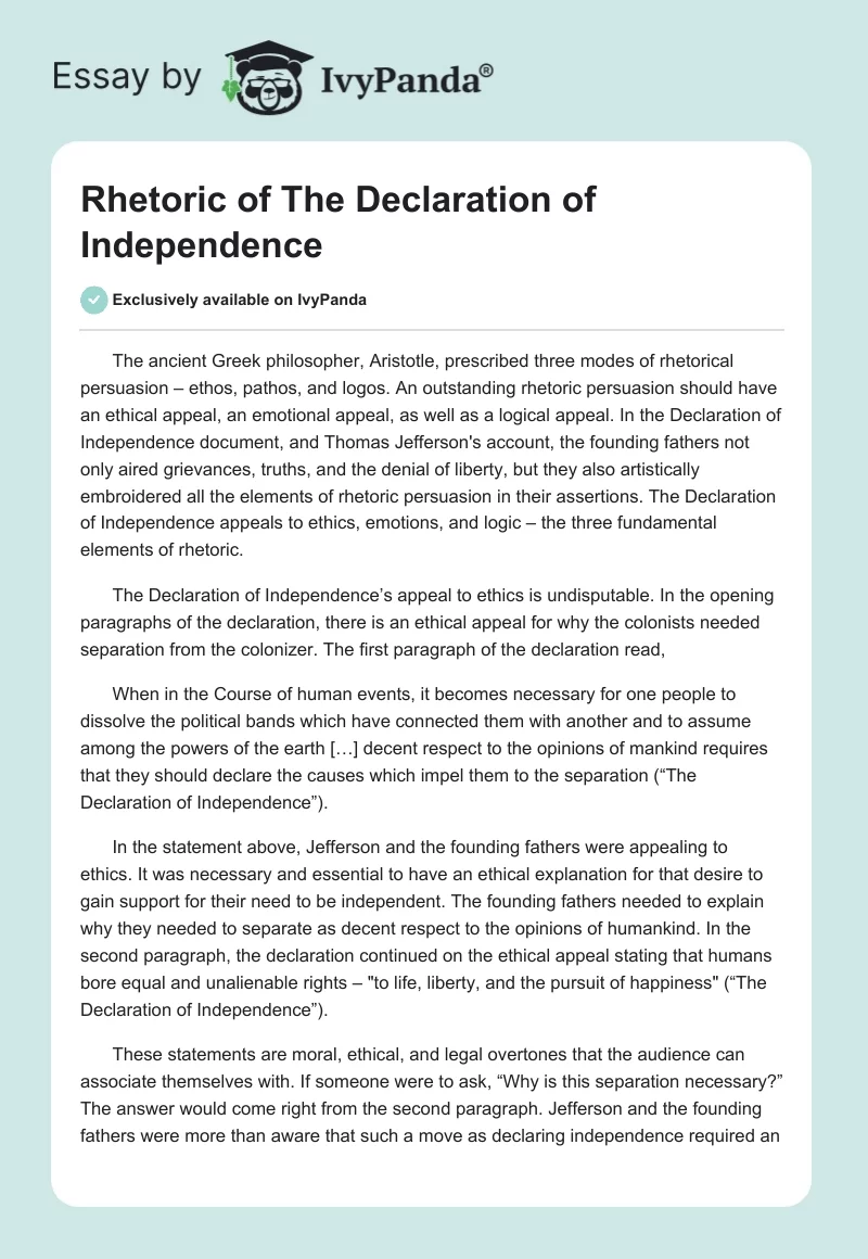Rhetoric of The Declaration of Independence. Page 1