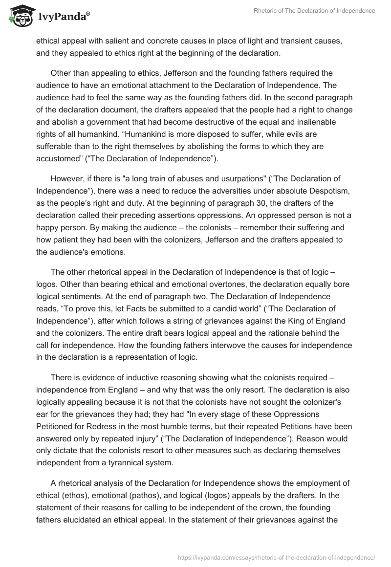Rhetoric of The Declaration of Independence. Page 2