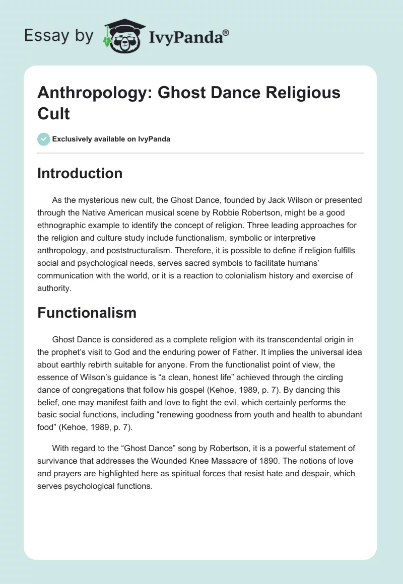 Anthropology: Ghost Dance Religious Cult. Page 1