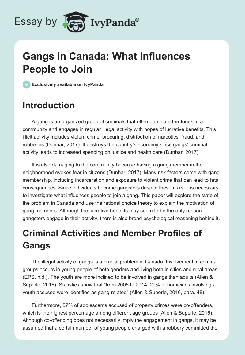 Gangs in Canada: What Influences People to Join. Page 1
