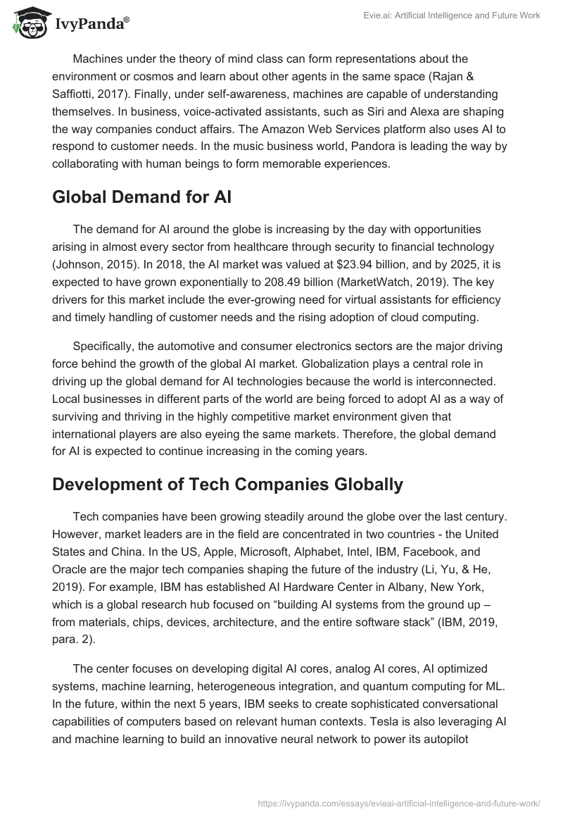 Evie.ai: Artificial Intelligence and Future Work. Page 2