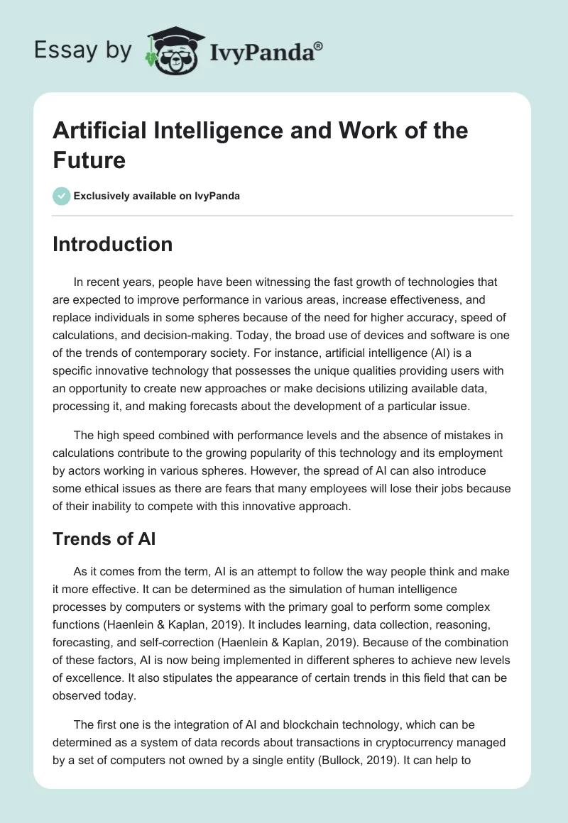 Artificial Intelligence and Work of the Future - 1993 Words | Report ...