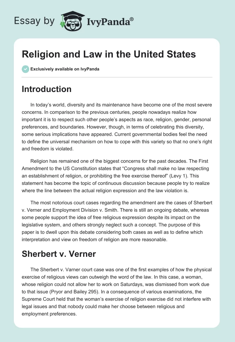 Religion and Law in the United States. Page 1