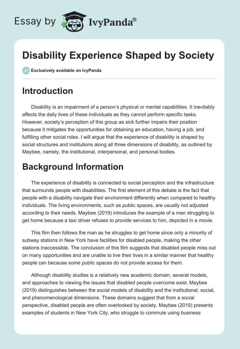 Disability Experience Shaped by Society. Page 1
