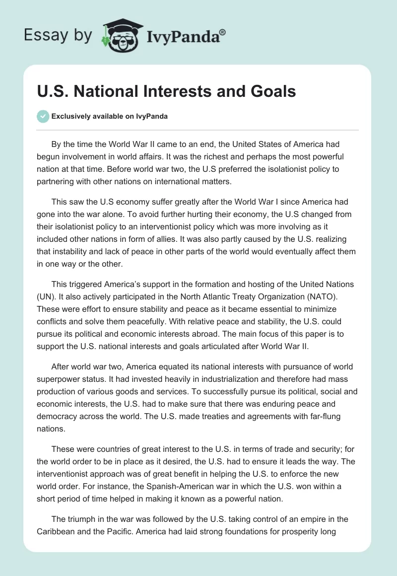 U.S. National Interests and Goals. Page 1