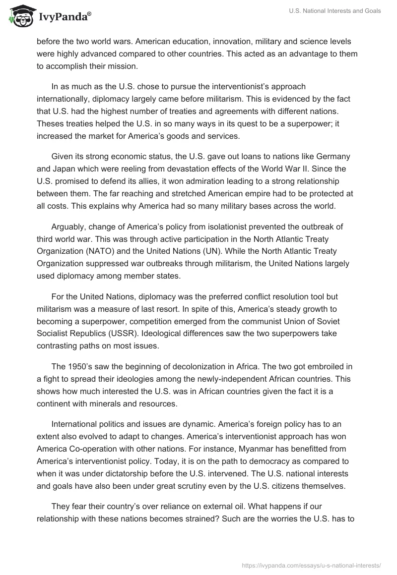 U.S. National Interests and Goals. Page 2