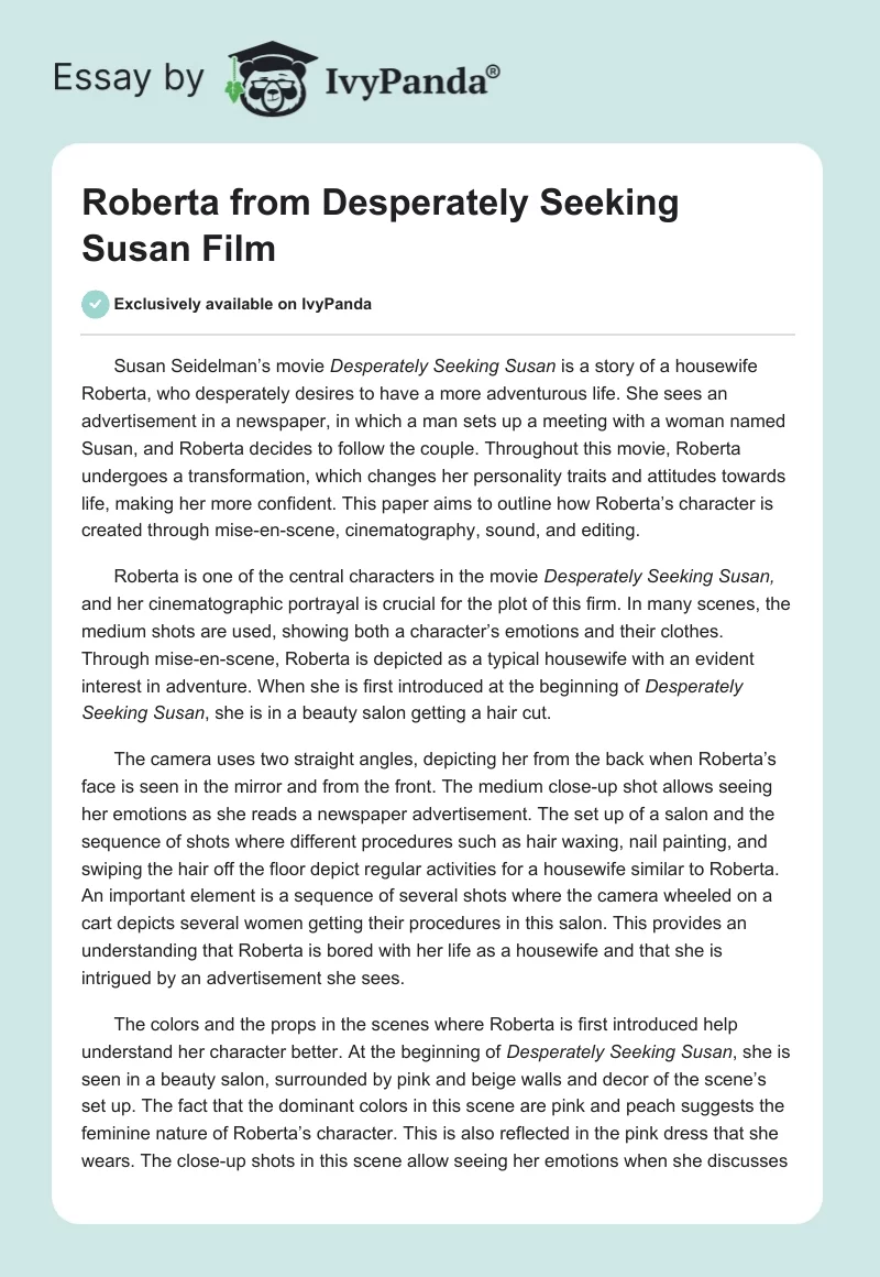 Roberta from "Desperately Seeking Susan" Film. Page 1