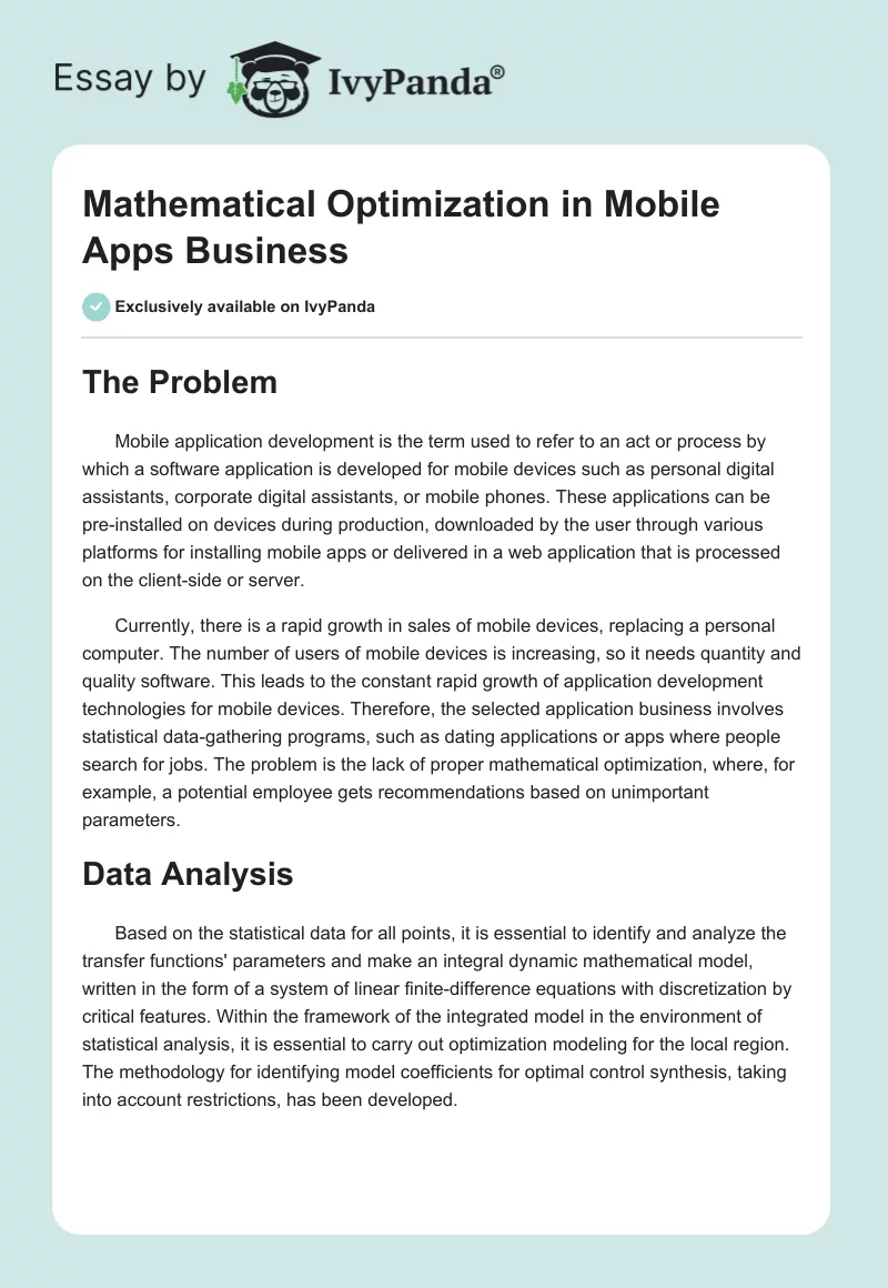 Mathematical Optimization in Mobile Apps Business. Page 1