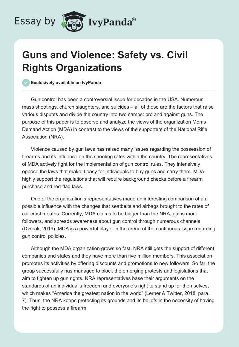 Guns and Violence: Safety vs. Civil Rights Organizations. Page 1