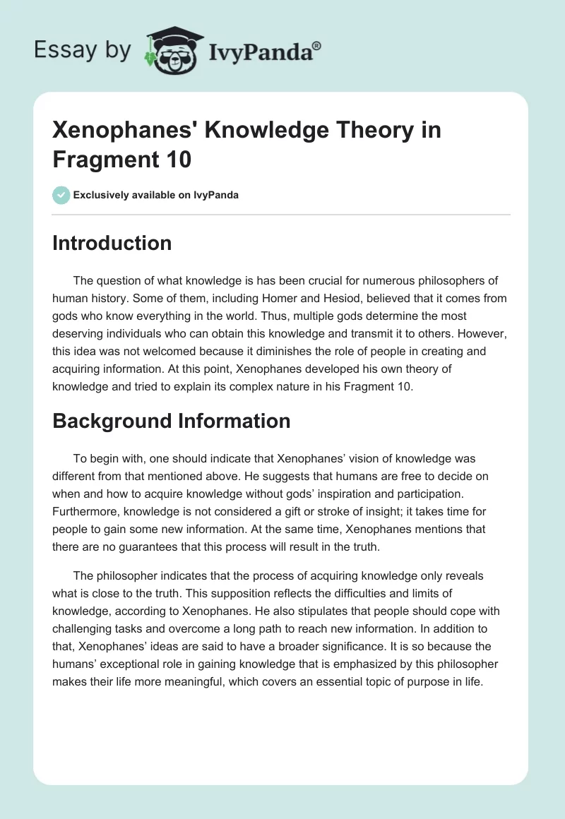 Xenophanes' Knowledge Theory in Fragment 10. Page 1