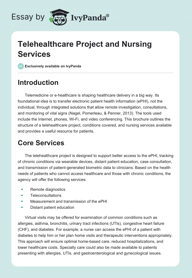 Telehealthcare Project and Nursing Services. Page 1