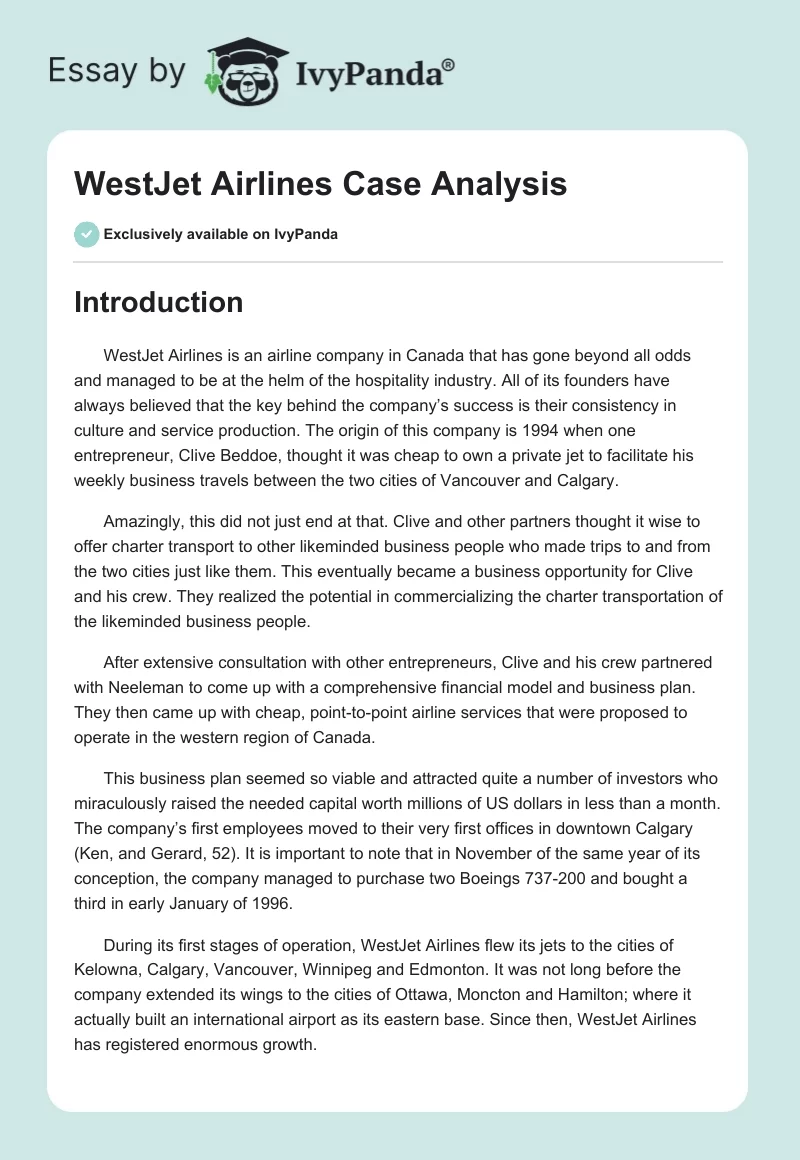 WestJet Airlines Case Analysis. Page 1