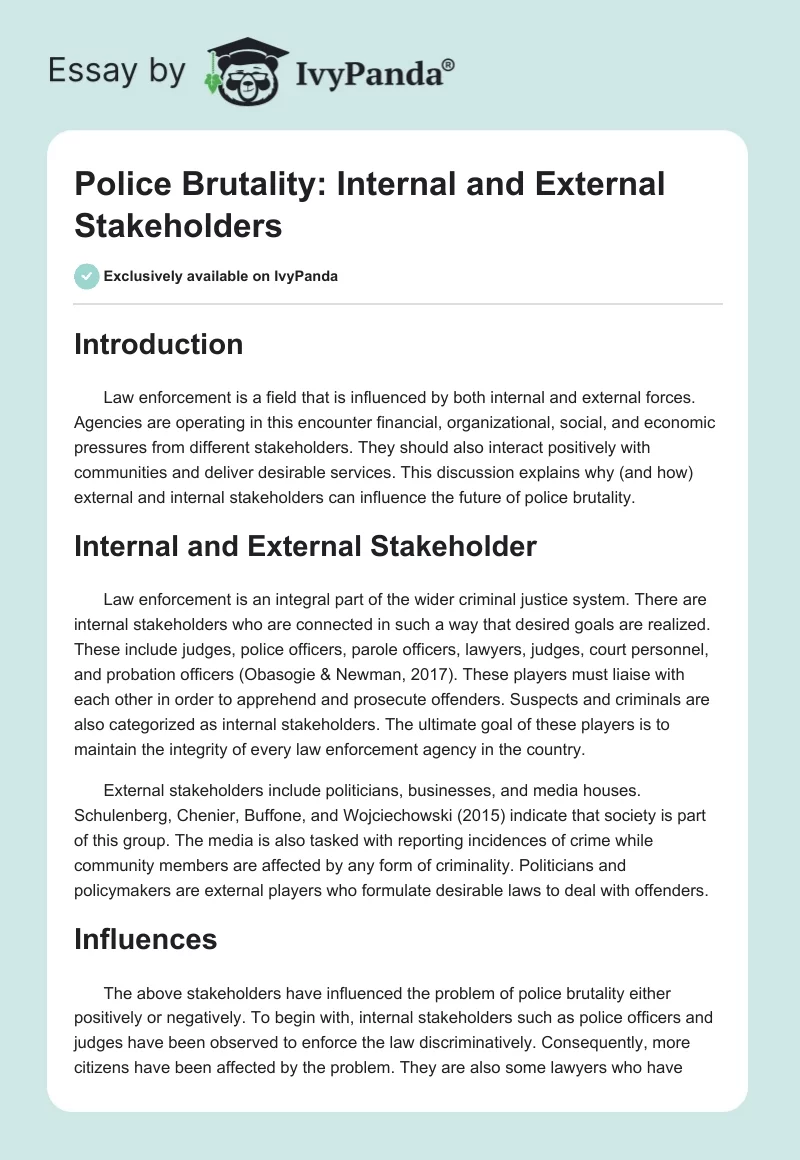 Police Brutality: Internal and External Stakeholders. Page 1