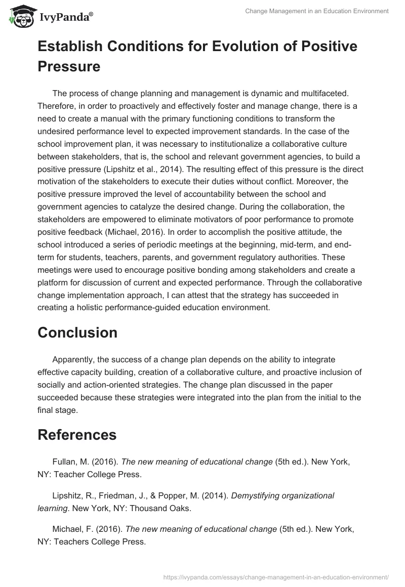 Change Management in an Education Environment. Page 3