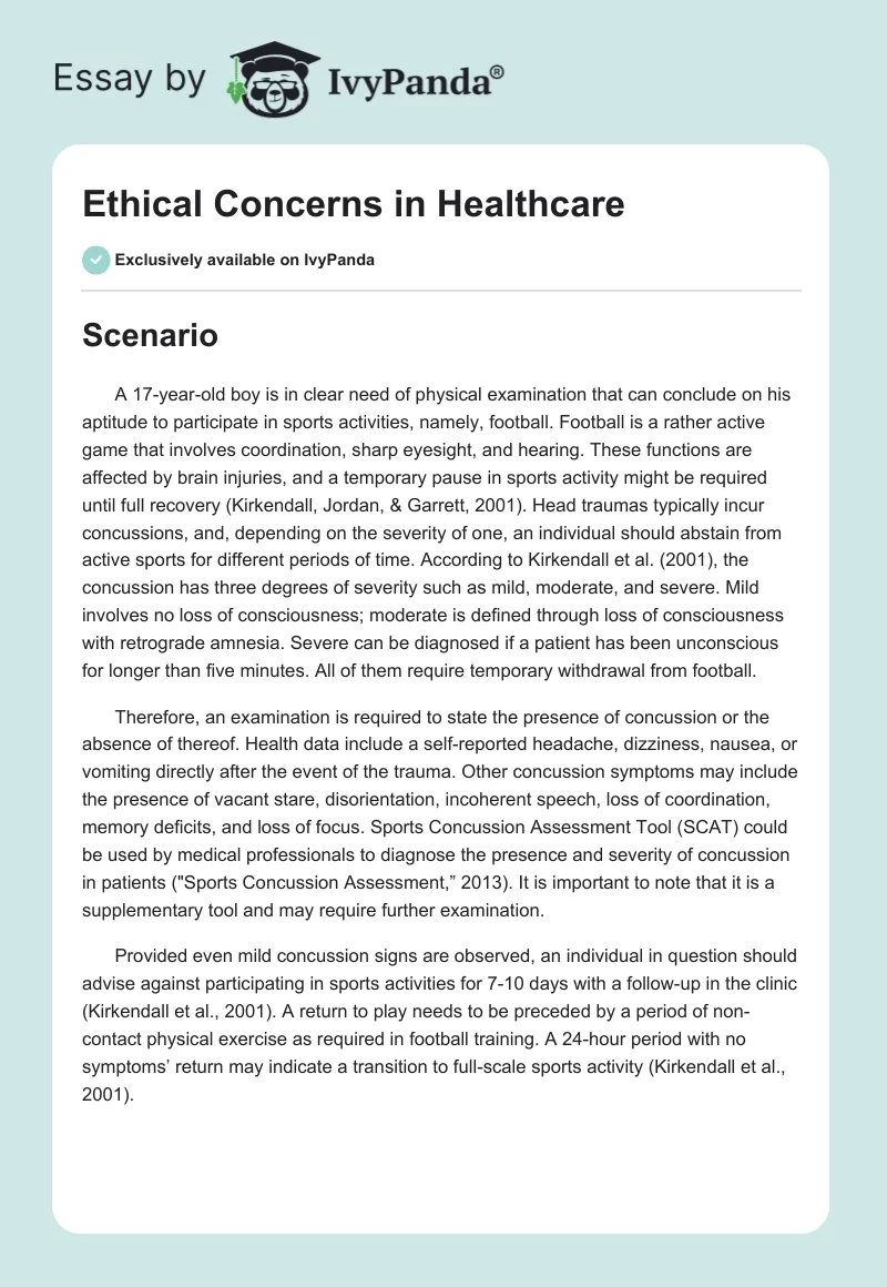 Ethical Concerns in Healthcare. Page 1