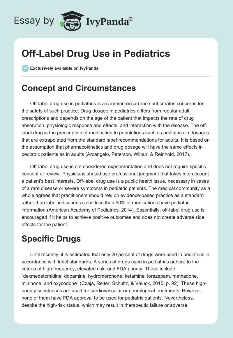 Off-Label Drug Use in Pediatrics. Page 1