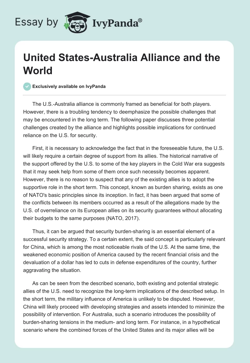 United States-Australia Alliance and the World. Page 1