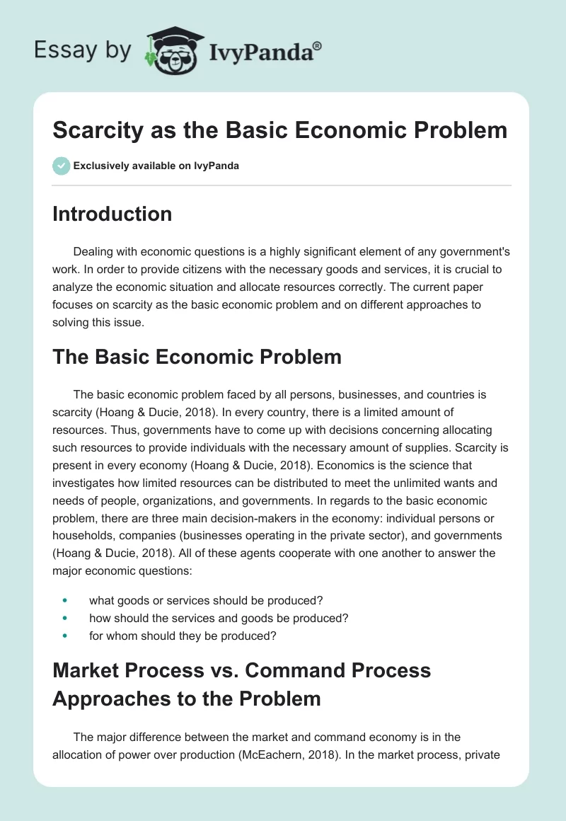 Scarcity as the Basic Economic Problem. Page 1