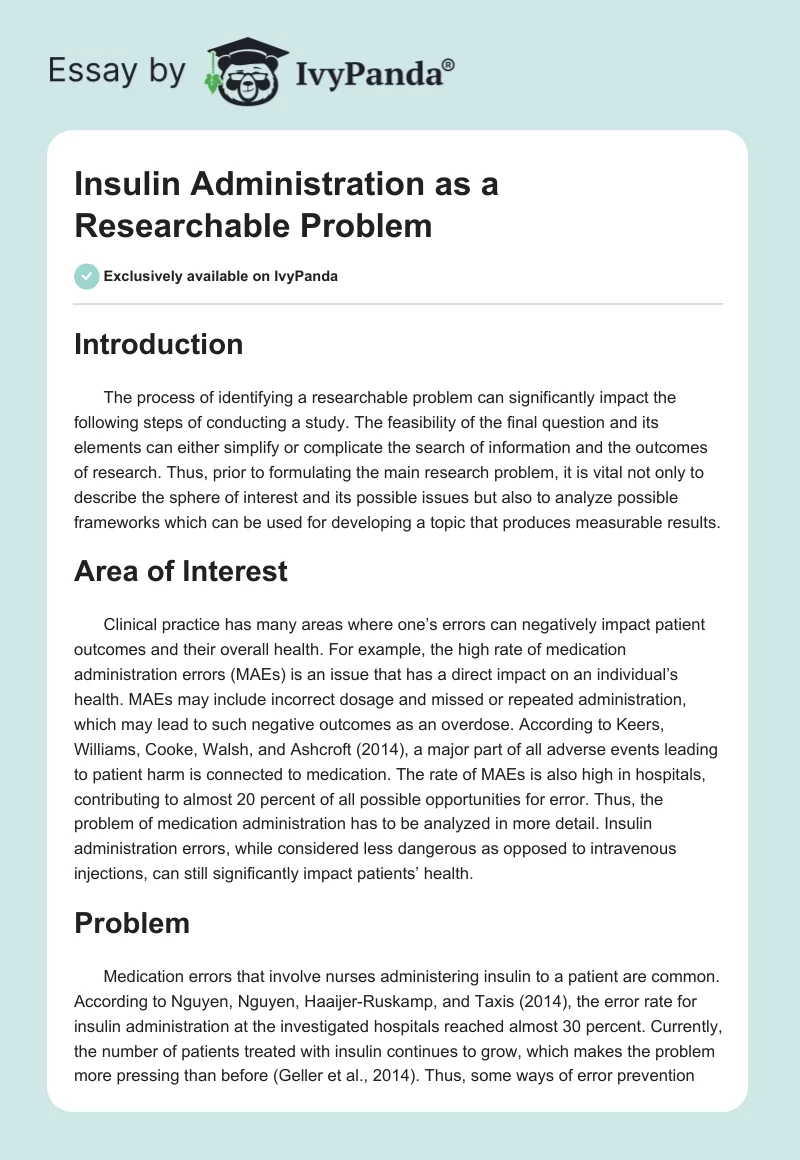 Insulin Administration as a Researchable Problem. Page 1