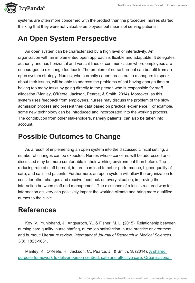 Healthcare Transition from Closed to Open Systems. Page 2