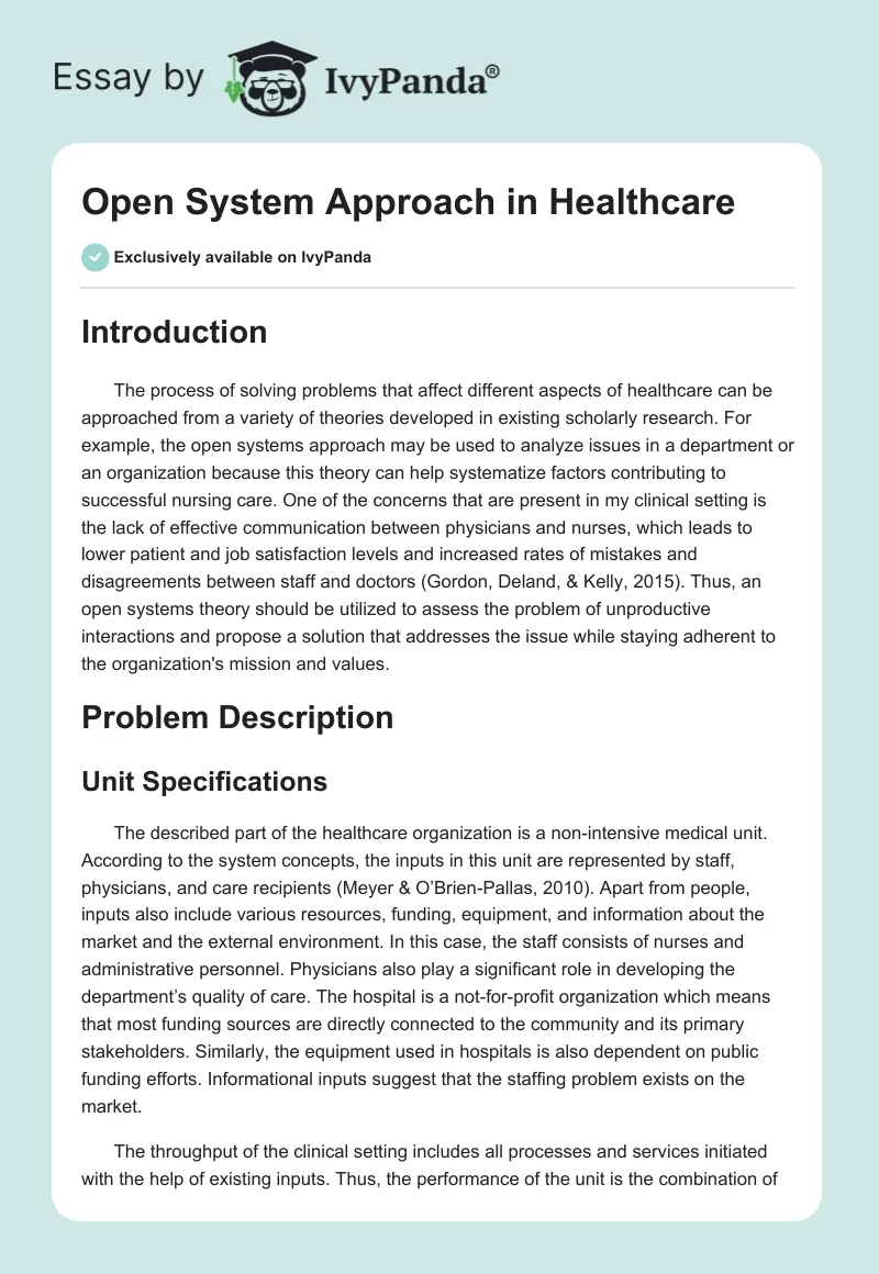 Open System Approach in Healthcare. Page 1