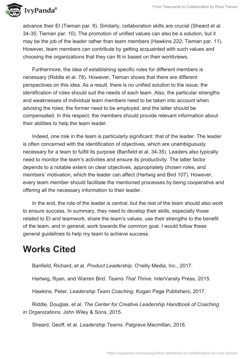 "From Teamwork to Collaboration" by Ross Tieman. Page 2