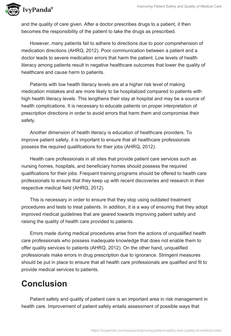 Improving Patient Safety and Quality of Medical Care. Page 3