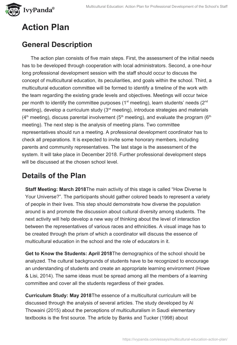 Multicultural Education: Action Plan for Professional Development of the School’s Staff. Page 2