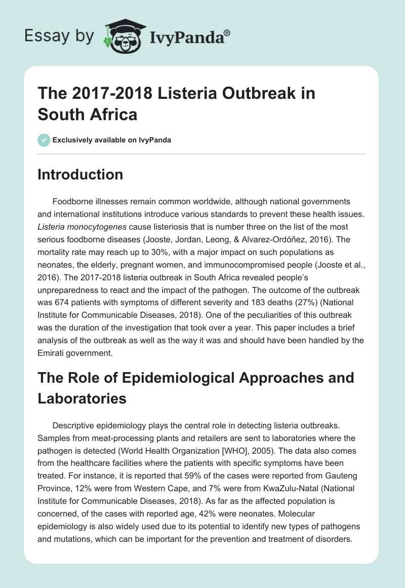 The 2017-2018 Listeria Outbreak in South Africa. Page 1