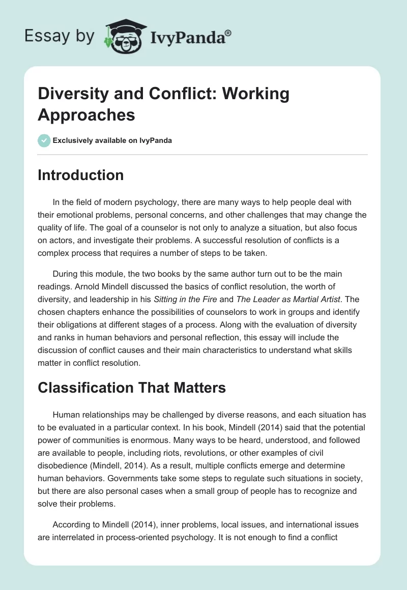Diversity and Conflict: Working Approaches. Page 1