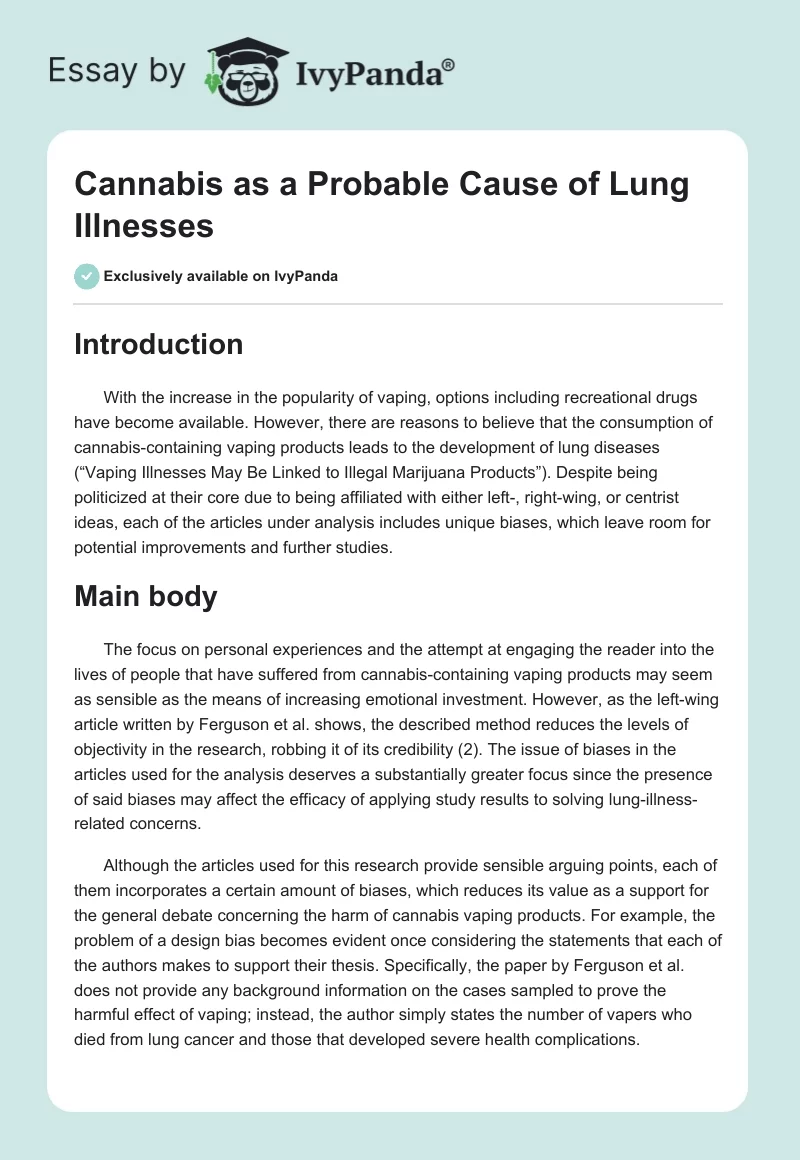 Cannabis as a Probable Cause of Lung Illnesses. Page 1