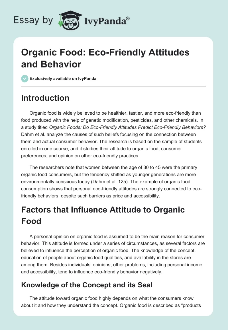 Organic Food: Eco-Friendly Attitudes and Behavior. Page 1