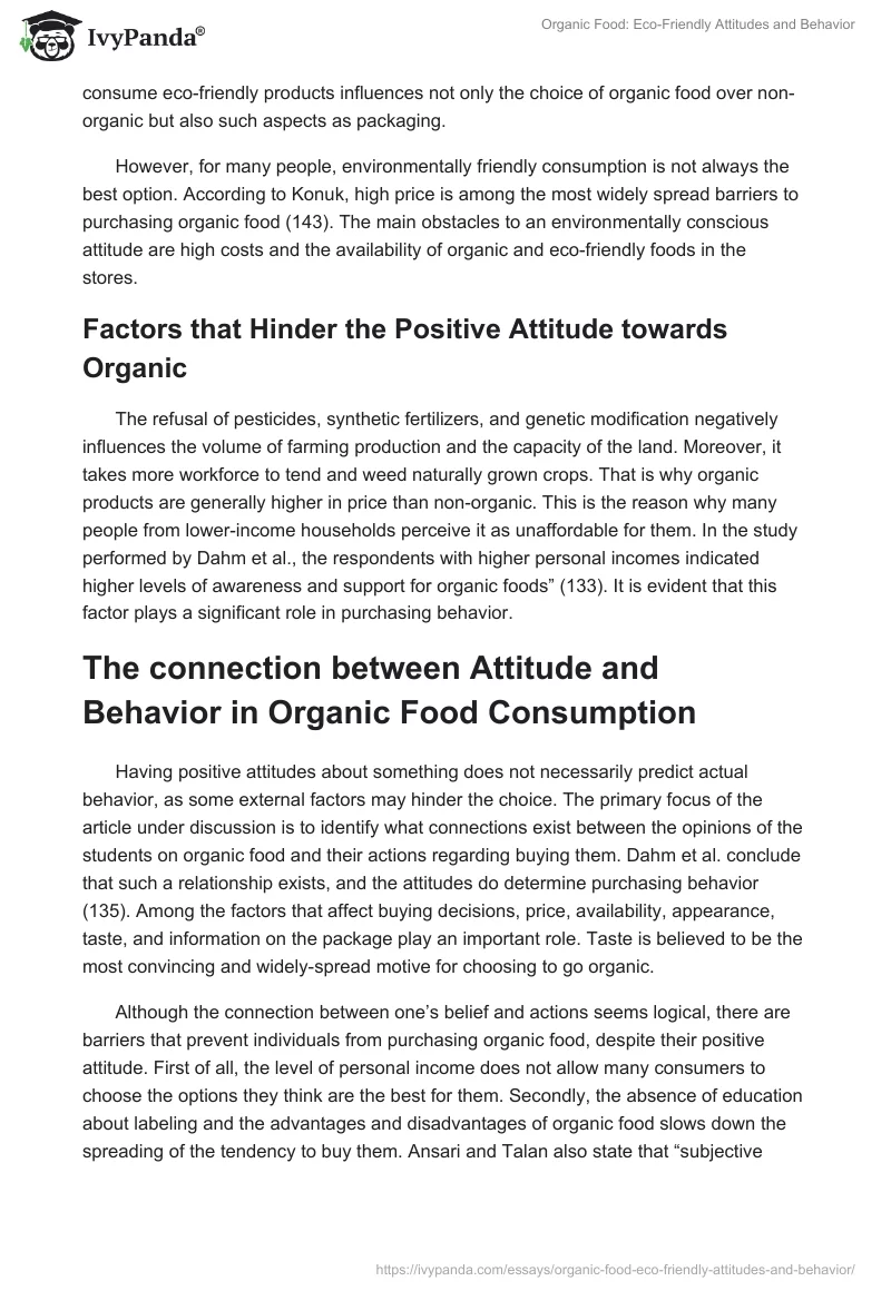 Organic Food: Eco-Friendly Attitudes and Behavior. Page 3