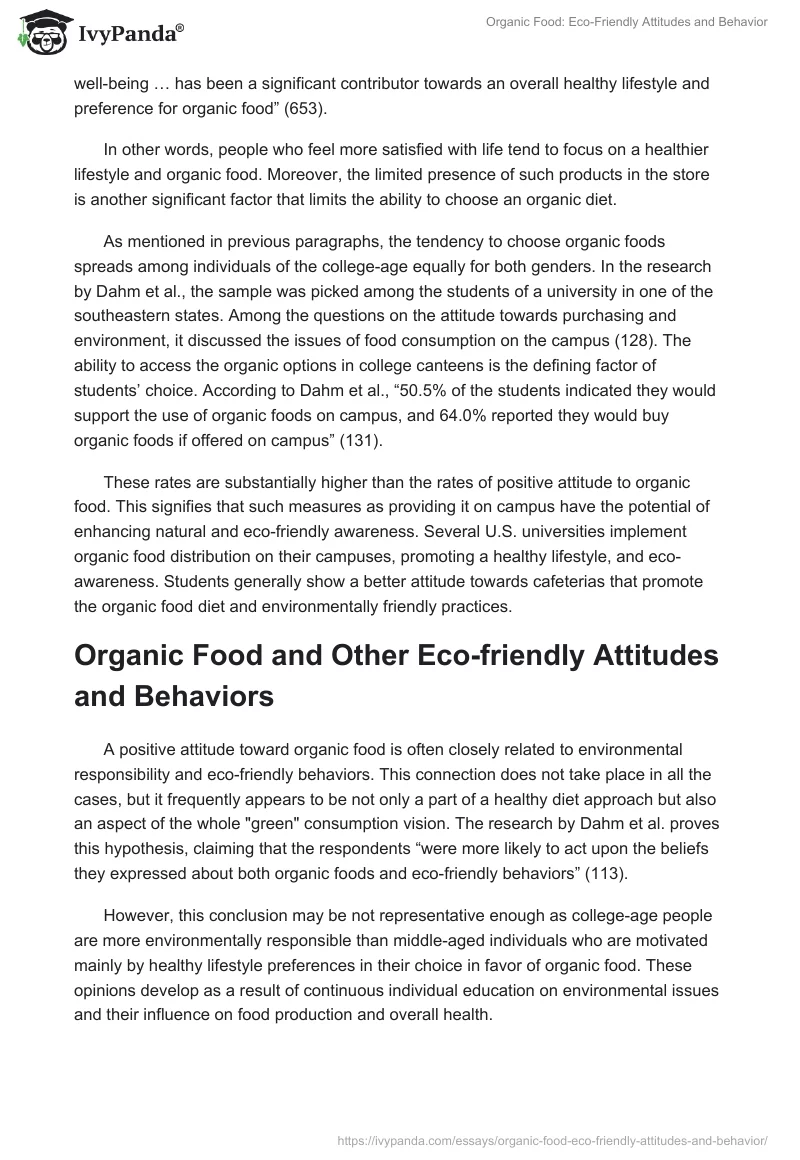 Organic Food: Eco-Friendly Attitudes and Behavior. Page 4
